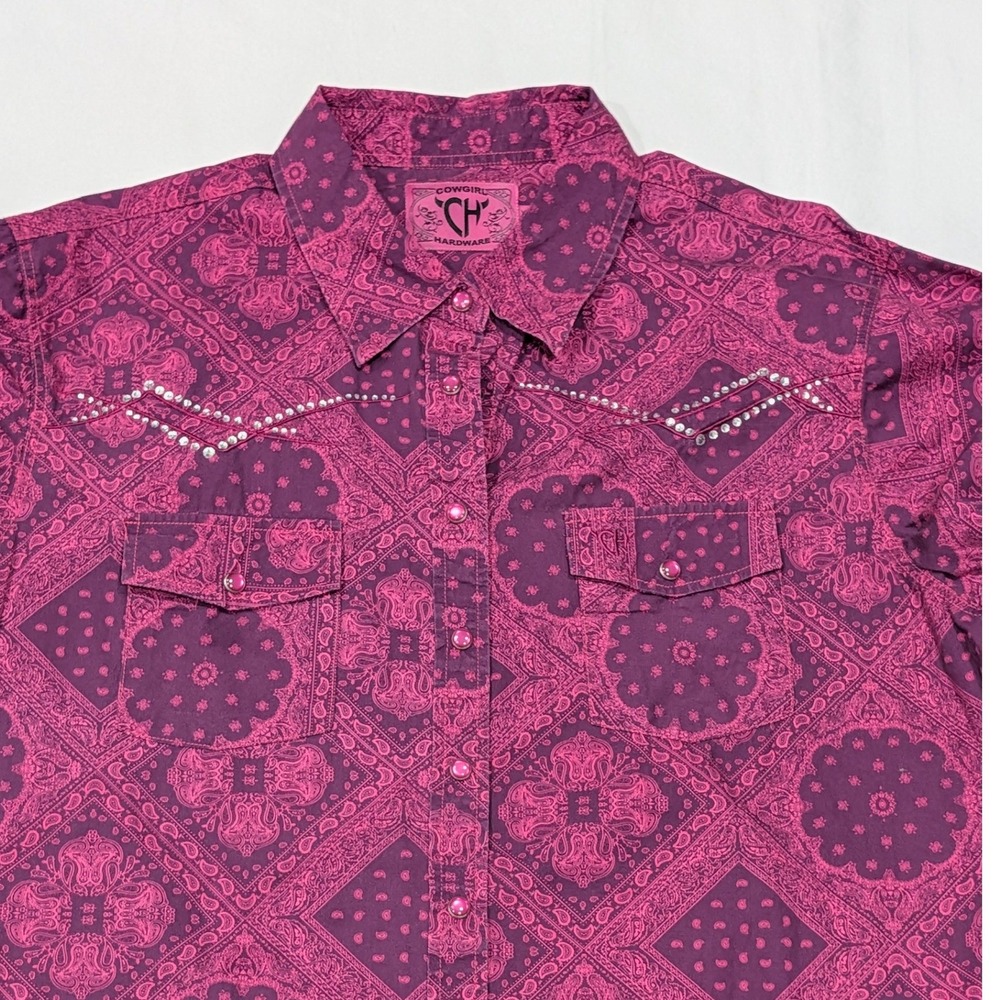 Cowgirl Hardware Purple Bandana Paisley Rhinestone Western Shirt XL